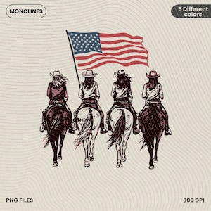Cowgirl Riding Horse PNG, American Flag Western Clipart, 4th July Sublimation Design