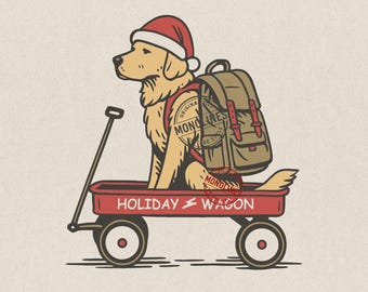 Vintage kerst Golden Retriever png, kerstmuts hond clipart (digitale download)