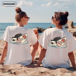 Summer cat shark PNG, funny black cat on great white shark vintage illustration, 300 DPI transparent background digital download, instant download for summer tshirt sublimation mugs and sticker printing