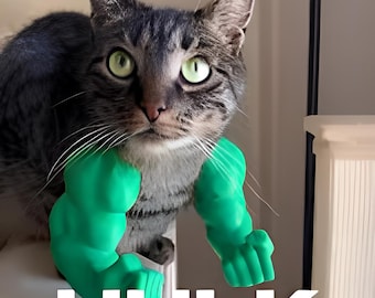 Hulk Arms for Cat, Cat Accessories, Pet, Green Cat, Funny Halloween Costume Accessories for Cats, Supercat, 3D Printed, TikTok & Instagram