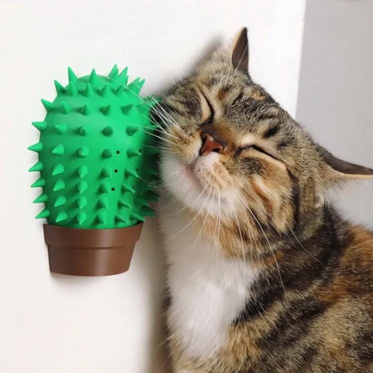Cactus Cat Self-Scratcher: 3D Printed Wall Grooming Brush