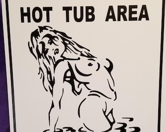Hot Tub area adult security sign Clothing optional pool patio backyard naked Vinyl Art girl fence gate 9 x 12