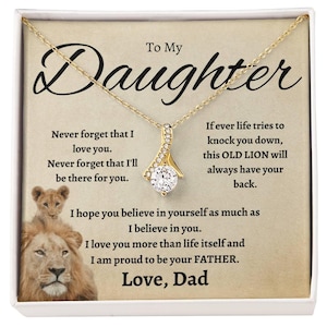 Regalo per mia figlia da parte di papà: collana con leone e biglietto con messaggio - Gioielli per compleanno, laurea, festa del papà - Ricordo sentimentale, regalo per papà