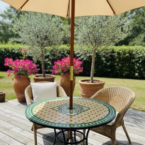 Handmade Green Mosaic Patio Table – Moroccan Tile Garden Decor