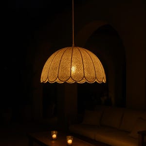Handmade Raffia Pendant Light: Boho Moroccan Lampshade