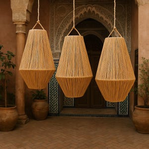 Handmade Raffia Pendant Light: Woven Boho Ceiling Lamp Shade