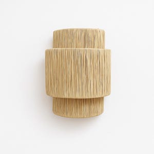 Handmade Moroccan Raffia Wall Lamp – Double Layer Natural Beige Sconce, Boho Minimalist Lighting for Living Room, Bedroom, Hallway Decor
