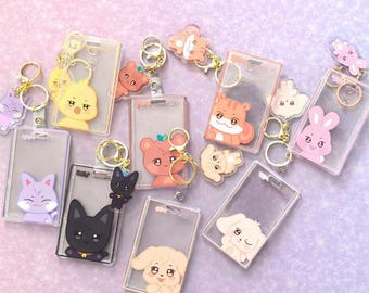 Ateez photocard holder, Aniteez acrylic Badge/PC Holders with keychain