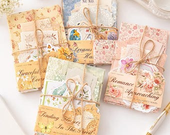 Spring Floral Scrapbook Paper & Sticker Bundle, Vintage Botanical Ephemera Kit