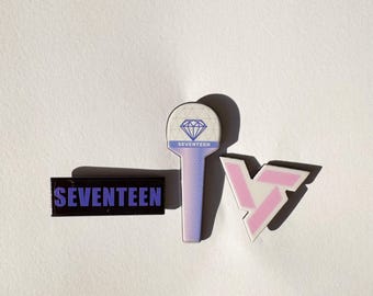 Seventeen 3 Pins Set with Lightstick, Logo & Band Name, svt, kpop