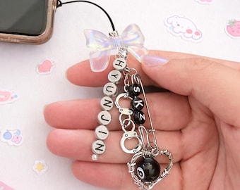 Stray Kids SKZ Beaded Phone Charm – Kpop Bow Keychain – Bag Charm Gift