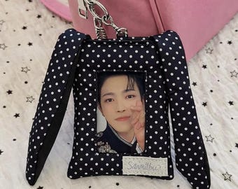 Y2K Bunny Ears Photocard Holder – Polka Dot Kpop Card Case, Bag Charm