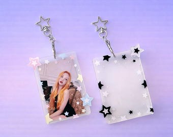 Clear Photocard Holder Keychain | Star Acrylic Photo Card Case | Kpop Fan Accessory