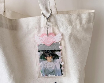 Kawaii Angel Wing Photocard Holder Keychain: Glitter Kpop Concert Bag Charm