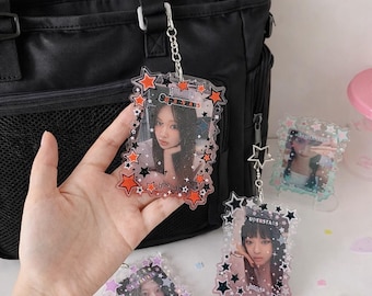 Glitter Photocard Holder Keychain | Star Acrylic Photo Card Case | Kpop Fan Gift