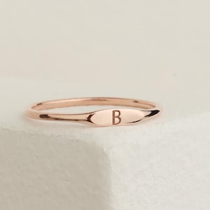 14K Gold Signet Ring, Personalized Gold Fill Ring with Initial, Custom Engraved Dainty Ring for Women & Gifts