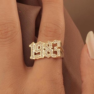 Personalized Date Ring | Custom Birthday & Special Day Ring | Gothic Pave Name Ring | Unique Mother&#39;s Day Gift
