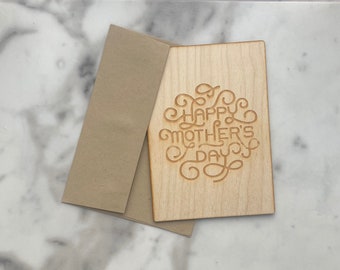 Engraved wood modern graphic swirl Mother’s Day card