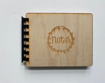 Engraved laser cut wood sketchbook notebook journal whimsical notes wreath graduation gift