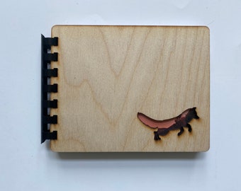 Fox blank sketchbook notebook journal real wood Laser Cut handmade unique gift