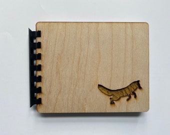 Fox blank sketchbook notebook journal real wood Laser Cut handmade unique gift