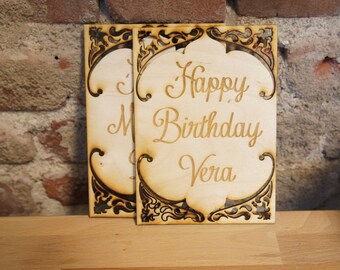 Real Wood Birthday Card - Custom Birthday Card - Laser Engraved Laser Cut