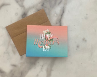 Happy Mother’s Day card colorful gradient peace dove ocean sunset