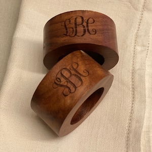Personalized monogram wooden napkin rings dark wood modern crate and barrel