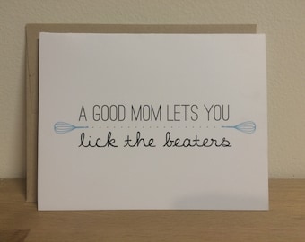 Happy Mother's Day card funny baking humorous good mom lets you lick the beaters whisk with kraft paper enevelope for mum
