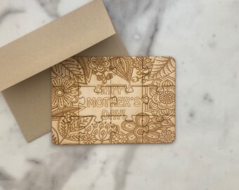 Engraved wood Mother’s Day card