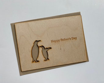 Engraved wood penguin Happy Mother’s Day card