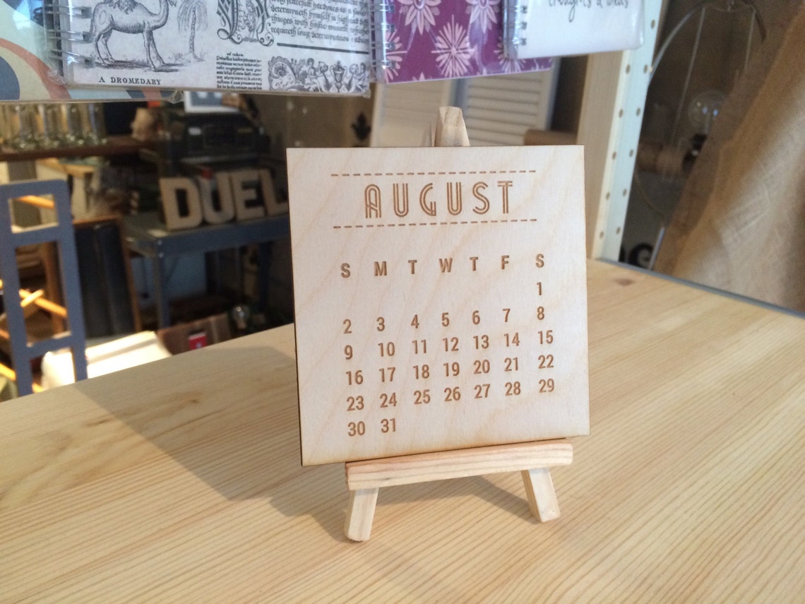 Mini Wooden Desktop Calendar Laser Etched Wood Desk Calendar Etsy