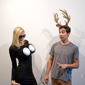 Deer in the Headlights Couples Halloween Costume Pun play on words Adult Funny Haloween men women Deer Antler headband Costume Idea humor image 4