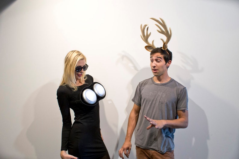 Deer in the Headlights Couples Halloween Costume Pun play on words Adult Funny Haloween men women Deer Antler headband Costume Idea humor image 4