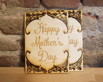 Real Wood Mother's Day Card Card - Custom Mother's Day Card - Laser Engraved Laser Cut