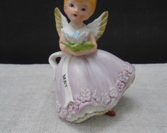 Vintage Ceramic May Birthday Angel Girl Numbered DA-4127.7 Violet Flower