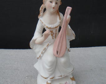Vintage Porcelain Ucagco Victorian Lady Lute Player Figurine Japan