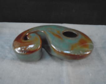 Contemporary Ceramic Figural Ikebana Planter with Metal Frog Flower Holder Artist Signed 06