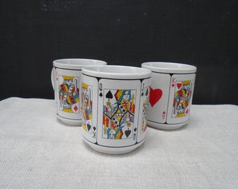 3 Retro Poker Playing Card Collectible 8 Ounce Coffee Mugs Diamond Spade Heart