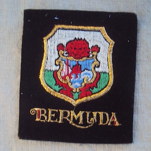 Vintage Large 1960s Crest Coat of Arms Design With Ship in Crashing Waves Held by Lion Bermuda Travel Patch Jacket Patch