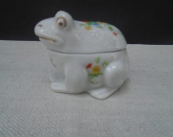 Vintage Lefton Frog Ceramic Trinket Box Floral Design