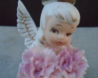 Vintage Ceramic May Birthday Angel Girl Numbered 3332 Pink Bouquet