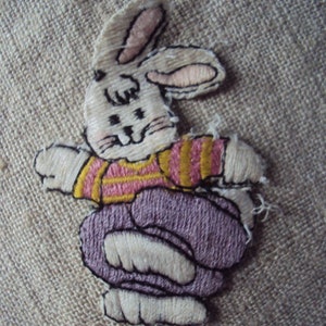 vintage 70s Jumping Rabbit Bunny  Figural Comic Sew On Patch