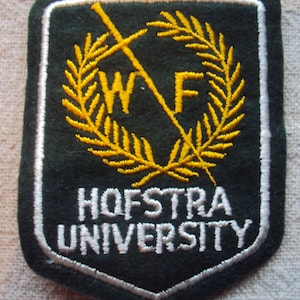 Vintage  60s Sew On University Green Shield  Patch for W F  Hofstra University Womens Fencing