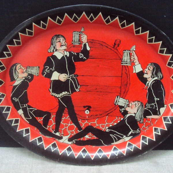 1930s Vintage Bavarian Beer Hall Serving Drink Tray Partying 17th Century Cavaliers Beer Tray