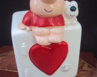 Vintage Ziggy "Love Talk" 80s Coin Piggy Bank Made in Korea Ziggy Collectible Bank No Stopper