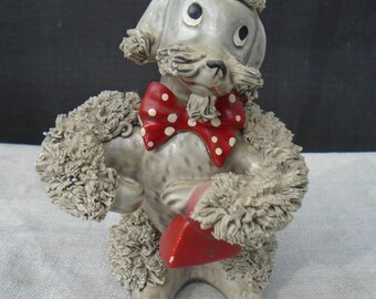Vintage Spaghetti Fur Porcelain Blue Colored Poodle With Beret Numbered S4527