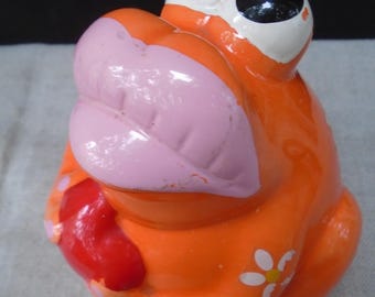 70s Ceramic Flower Power Love Sick Frog Bank