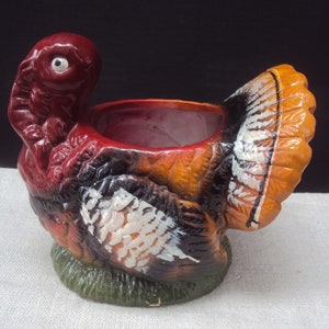 Retro Ceramic 6 Inch Turkey Flower Planter Desk Organizer Thanksgiving Flower Planter Ceramics Dark Red Head