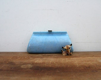 Small Vintage 1950s Blue Glitter Lucite Acrylic Clutch Evening  Bag